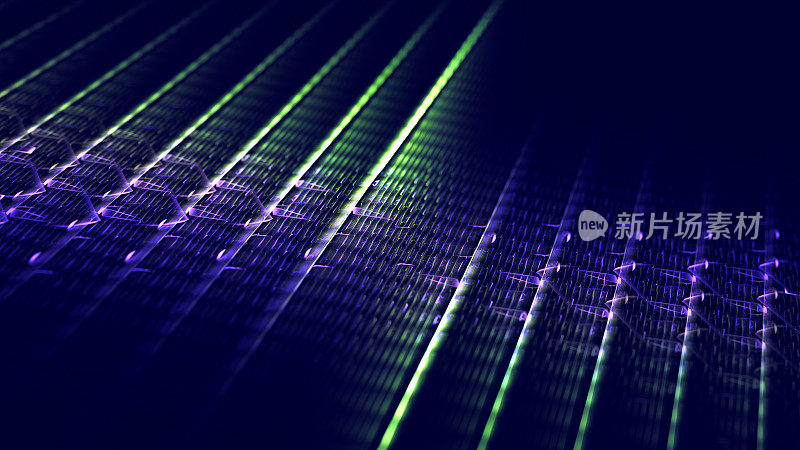 Metaverse Web3网络NFT CPU抽象未来主义背景霓虹LED荧光灯连接通信紫绿色海军蓝黑色Ombre技术重复网格现代图案蒸汽波纹理16x9格式分形幻想艺术